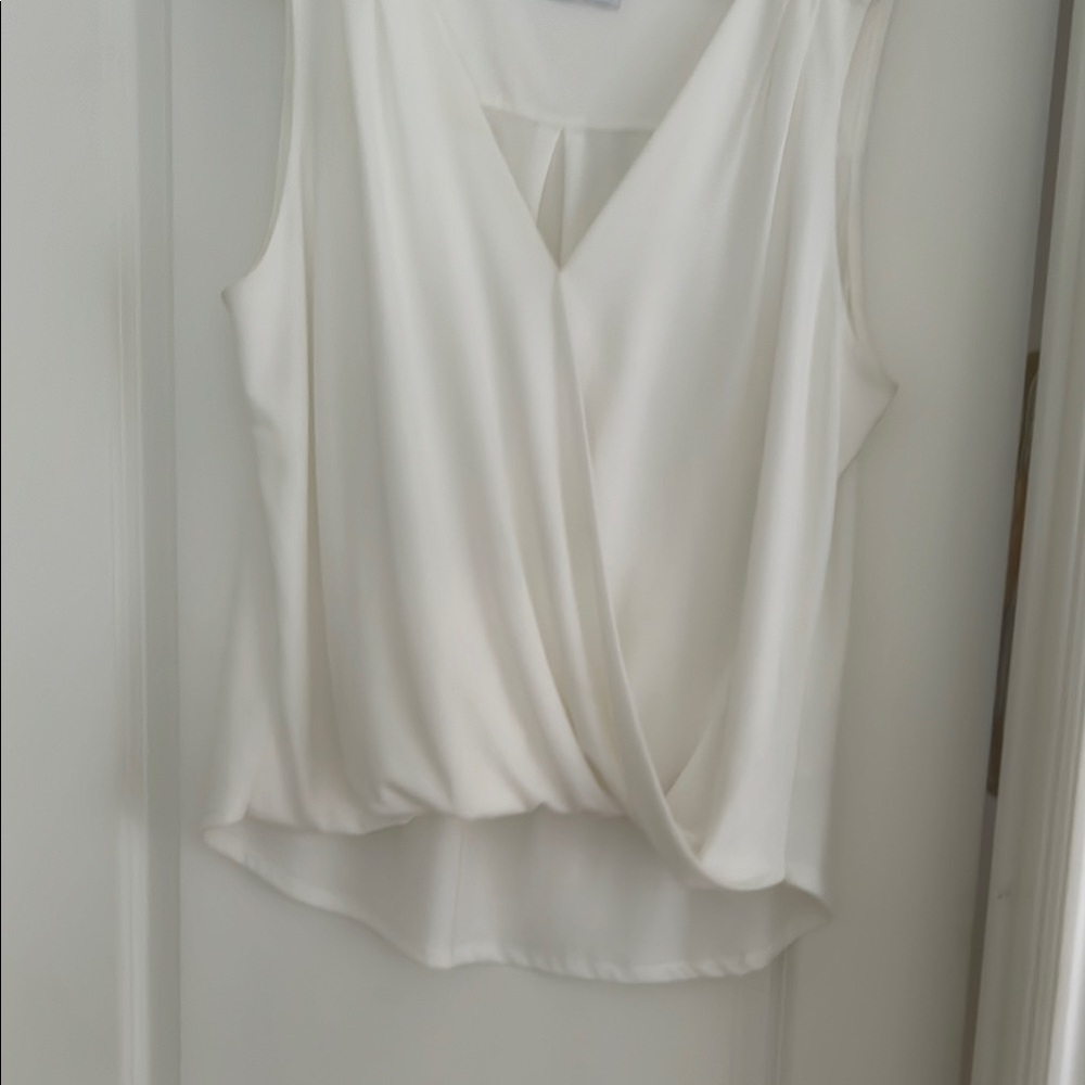 Veronica M White Sleeveless Wrap-Front Blouse